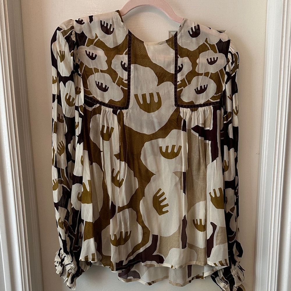 Blank London Peasant Floral Print Long Sleeve Blouse